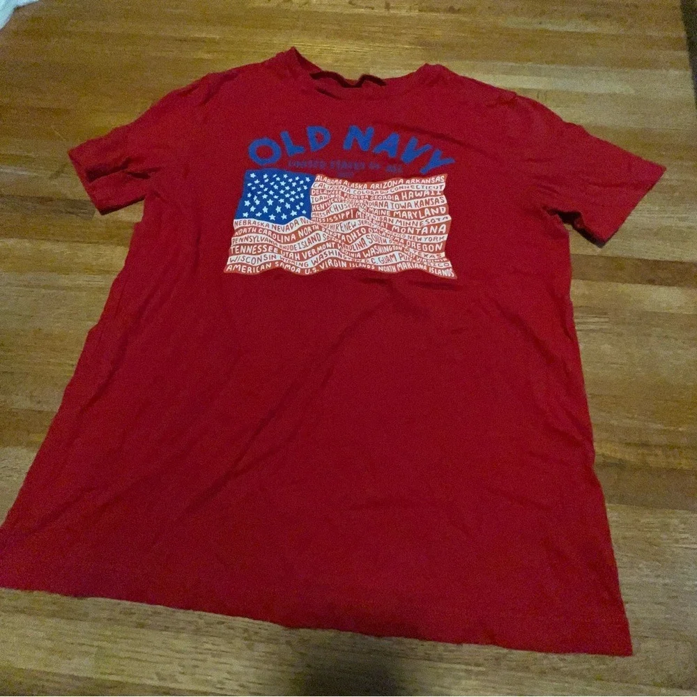 Old Navy Youth XL Red White Blue 2022 USA Flag‎ Star Stripes 4th of July T-Shirt